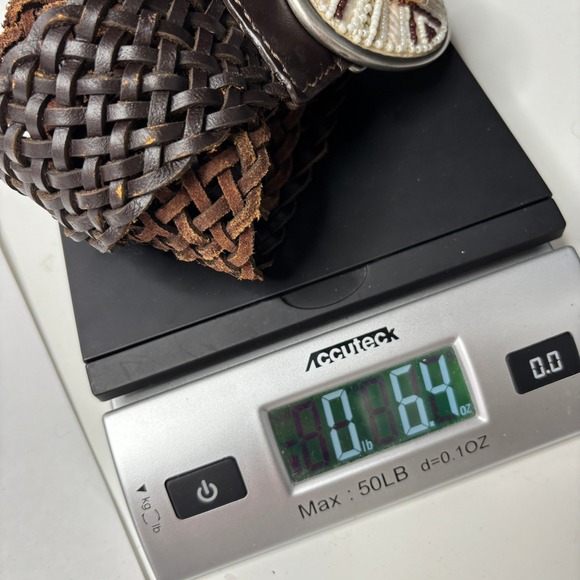 Chicos Brown Woven Leather Belt Womens Oval Beaded Buckle Boho Coastal Cowgirl - Picture 8 of 8